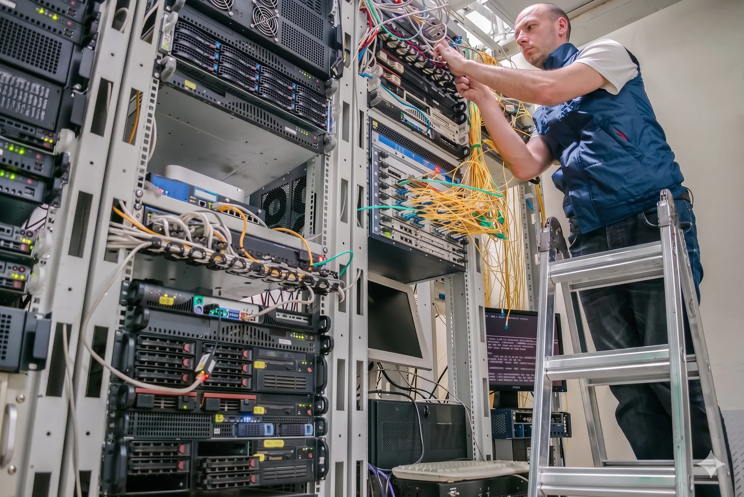 Server room rack build and cable management